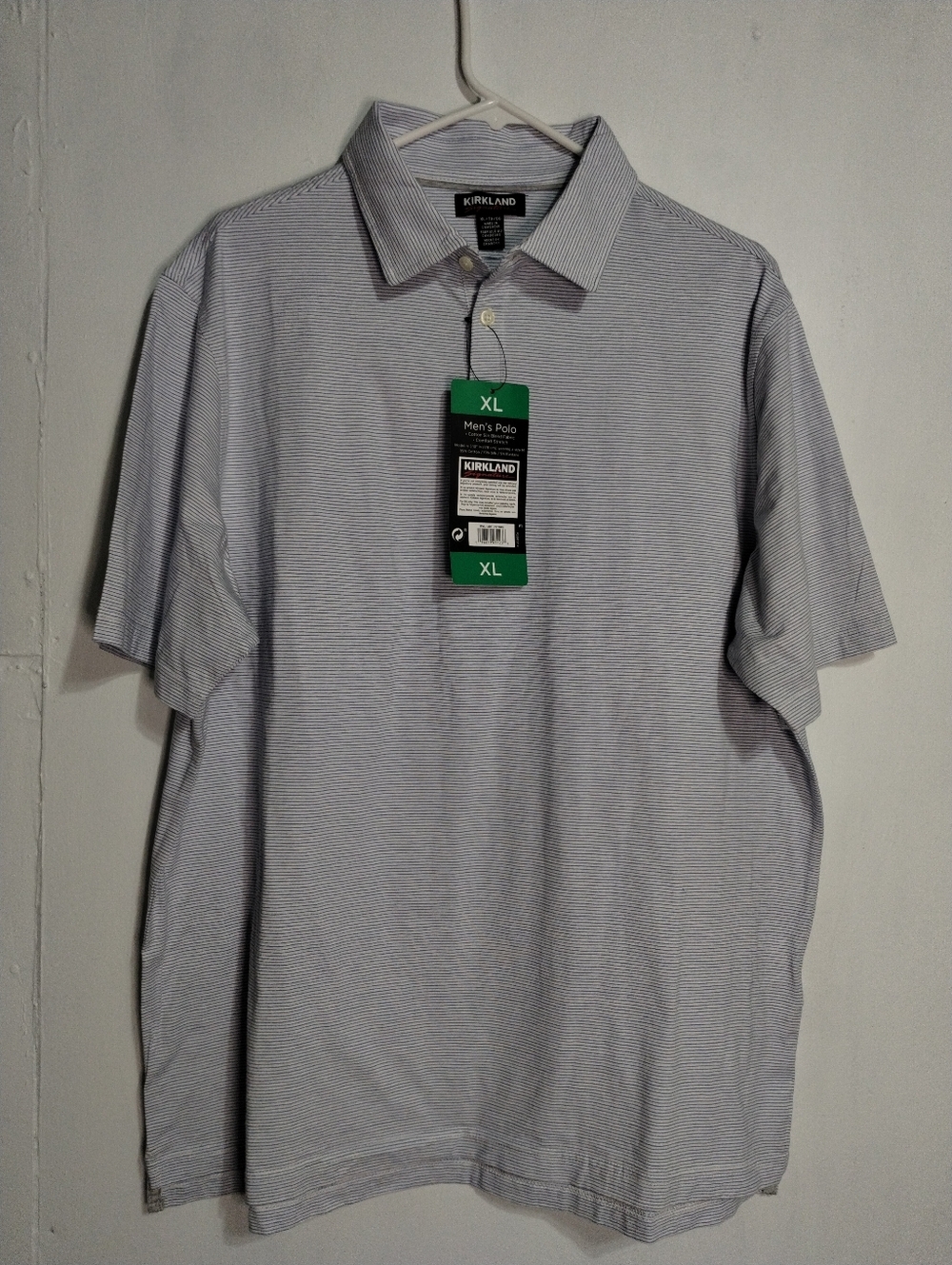 Kirkland Signature Men's Blue and White Micro-Stripe Polo - XL